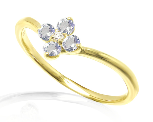 6月誕生石 天然石 ムーンストーン と ダイヤ K18 イエローゴールド 花