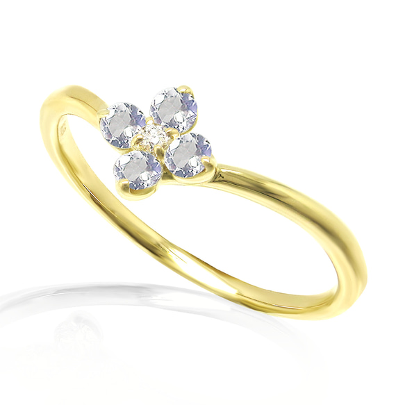 6月誕生石 天然石 ムーンストーン と ダイヤ K18 イエローゴールド 花