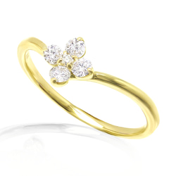 四月誕生石天然石鑽石和鑽石K18黃金花朵圖案成人可愛時尚戒指 第1張的照片