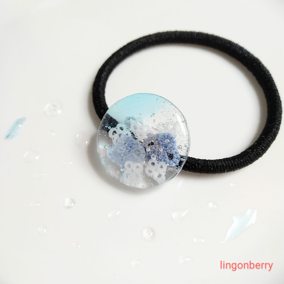 ฅ❤️ レジンねこパール紫陽花バックチャームチャームヘアゴム