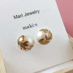 蒔絵パールピアス / 風と木の葉 / maki-e pearl earrings / leaves 5枚目の画像