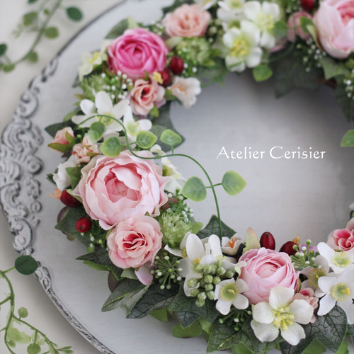 ☆ピンクローズ フラワーリース＜アーティフィシャルフラワー＞ピンク  