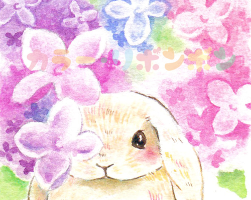 絵画。原画【手の中の紫色のアサガオ、かわいい黒猫とウサギ】 A.Sakata 原画 黒猫 - メルカリ