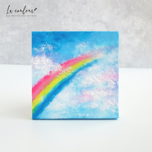 原画】虹の空 10cm角 キャンバス 送料無料 絵画 La couleur aya