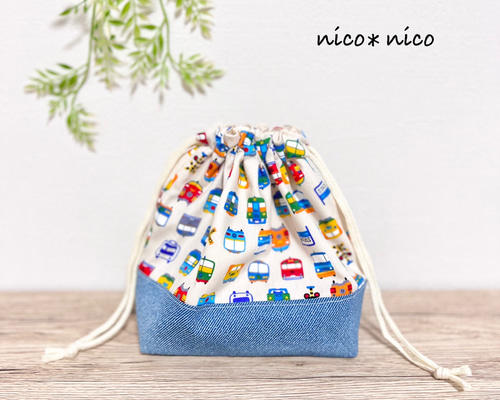 受注製作］お弁当袋〈電車×デニム〉アイボリー 弁当袋 nico＊nico 通販