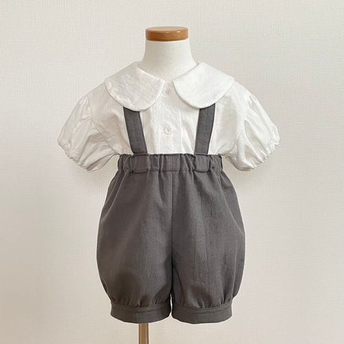 大きな丸襟半袖ブラウス（オフホワイト）｜size80-100 コットンリネン