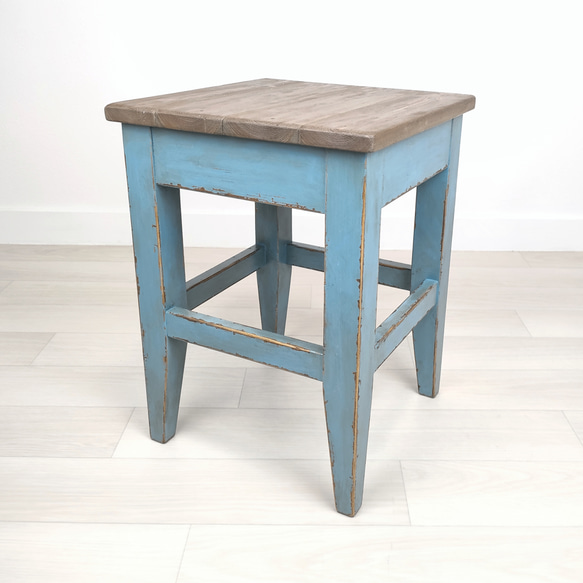 シャビーシックなスツール (ブルー) 4枚目の画像