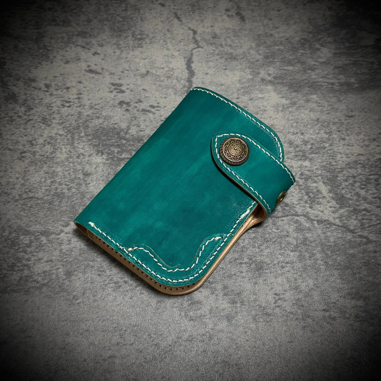 経年変化を楽しむ ミドルウォレット メンズ財布 財布 生成り アクアグリー 緑 ヌメ革 本革 牛革 革財布