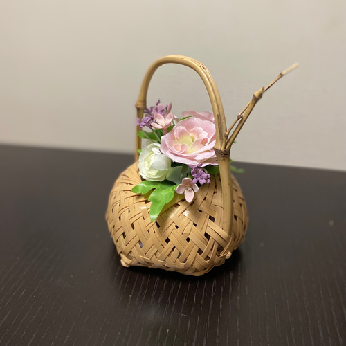 花籠　竹仙作　竹細工　一輪挿し 花籠竹仙作竹細工一輪挿し