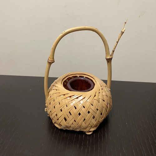 花籠　竹仙作　竹細工　一輪挿し 花籠竹仙作竹細工一輪挿し