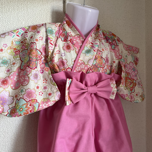 【専用】ハンドメイド　ベビー袴　キッズ袴　リーフ　桜ピンク ベビー袴 花柄刺繍ピンク× アイボリー 90/100 | KANA KANA baby&kids