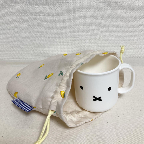 爽やかにシトラスなレモンのまんまる巾着袋❤️ 飾り付き コップ 爽やかにシトラスなレモンのまんまる巾着袋❤️ 飾り付き コップ