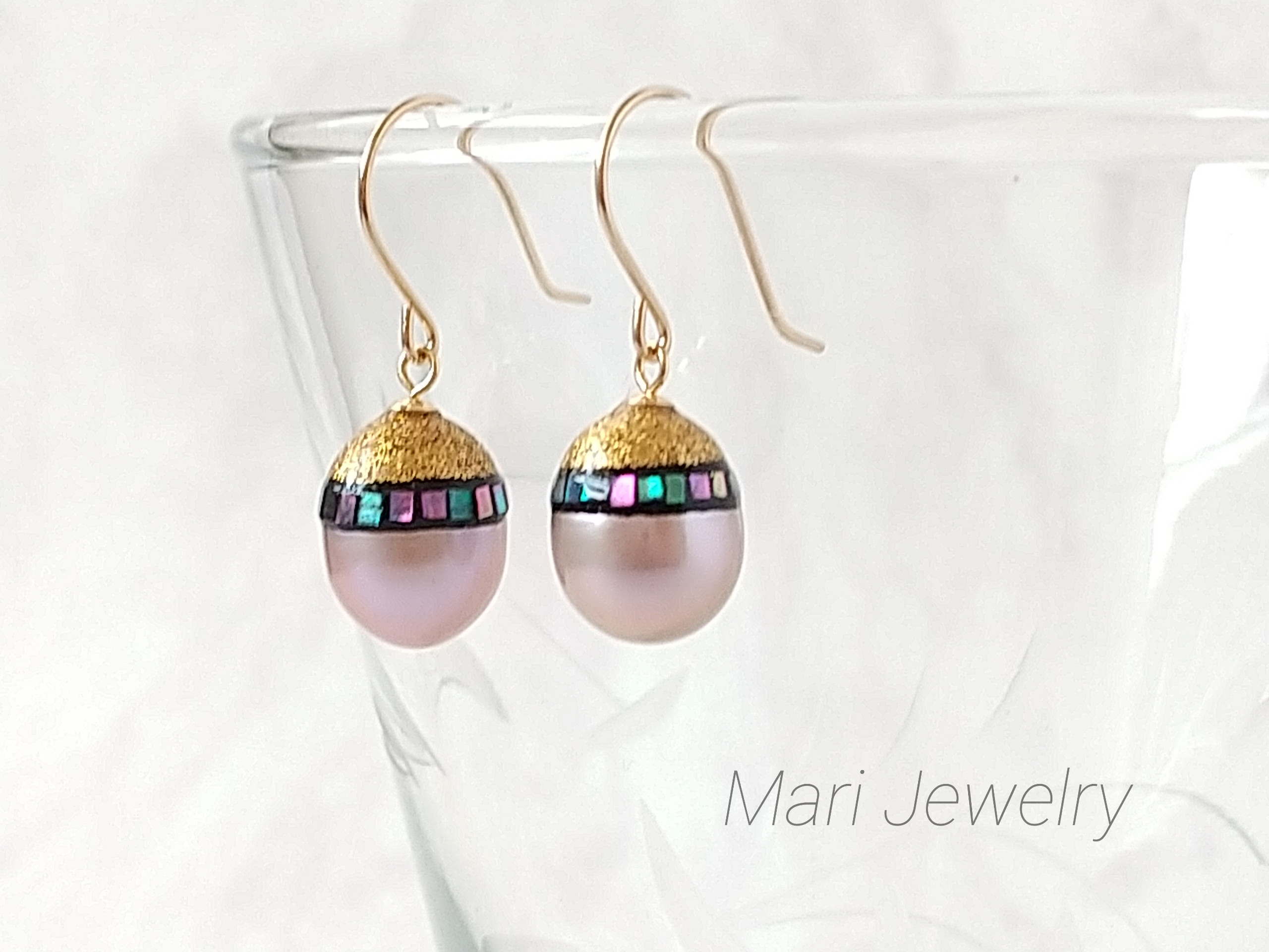 蒔絵パールピアス/螺鈿と金蒔絵の揺れるピアス/maki-e & raden pearl earrings