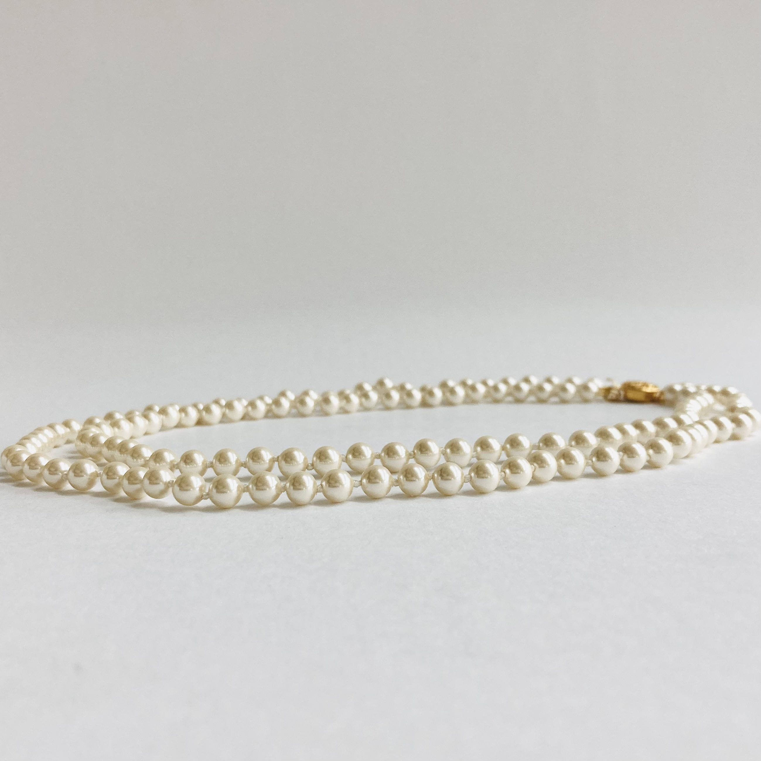 ガラスパール2連オールノットネックレスM/6mm約42/50cm/クリーム/G/made in japan