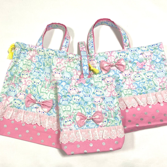 ドット ハンドメイド レッスンバッグ 上履き入れ ピンク ドット柄 キルティング 送料無料♡入園入学3点セット レッスンバック 上履き入れ