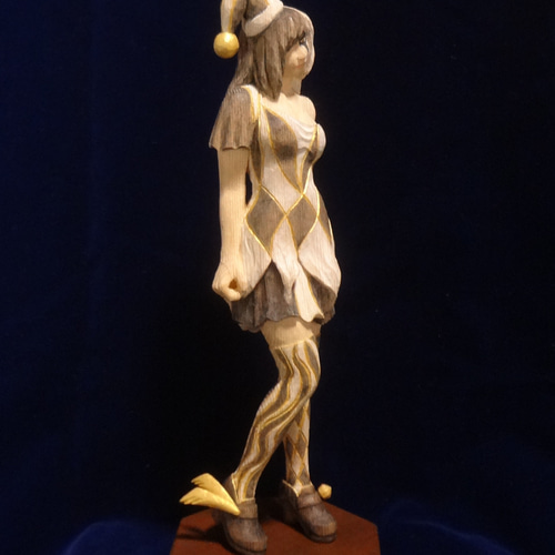 木彫刻 アート『 魔女ピエロ 』 魔女 道化師 芸術 女性像 彫刻 アート