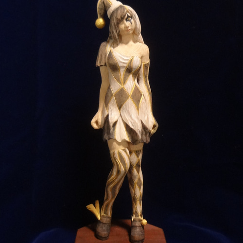 木彫刻 アート『 魔女ピエロ 』 魔女 道化師 芸術 女性像 彫刻 アート