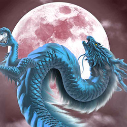 龍の絵「月光２青龍」自作A4　竜の絵 2枚目の画像