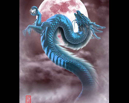 龍の絵「月光2青龍」自作A4 竜の絵 イラスト breeze 通販