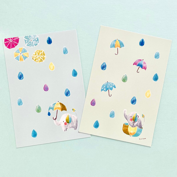 雨ふりぞうさんなフレークシール（ポストカード付） 3枚目の画像