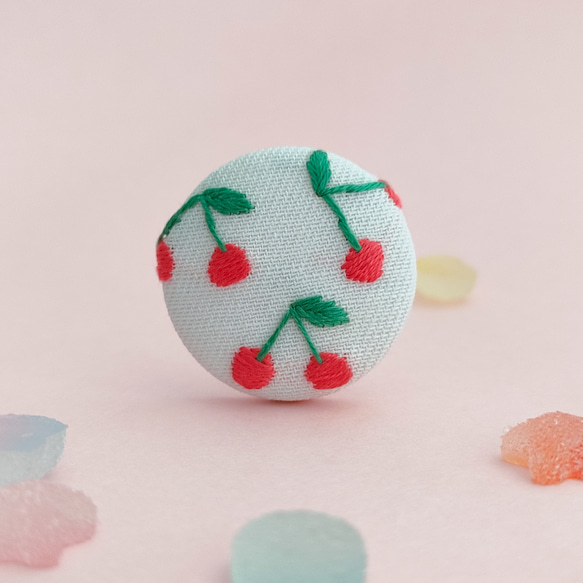 さくらんぼ刺繍ミニヘアゴム ヘアゴム かなちゃん手刺繍工房