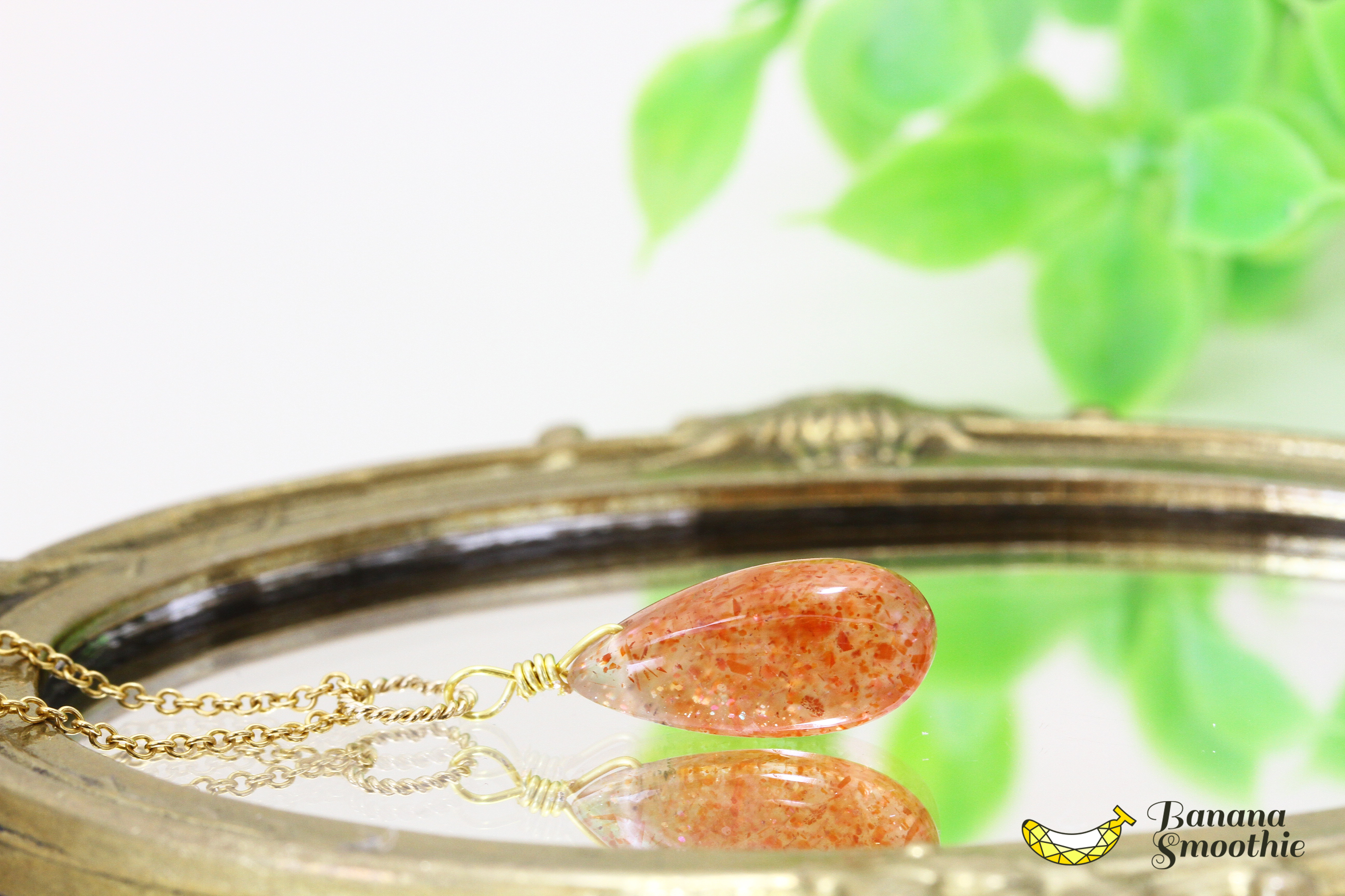 暖かみのある太陽の光と煌めき サンストーン ペアシェイプ プレーン 14kgfネックレス