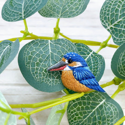 カワセミ♀ 刺繍　ブローチ（　野鳥　鳥　小鳥　） 11枚目の画像