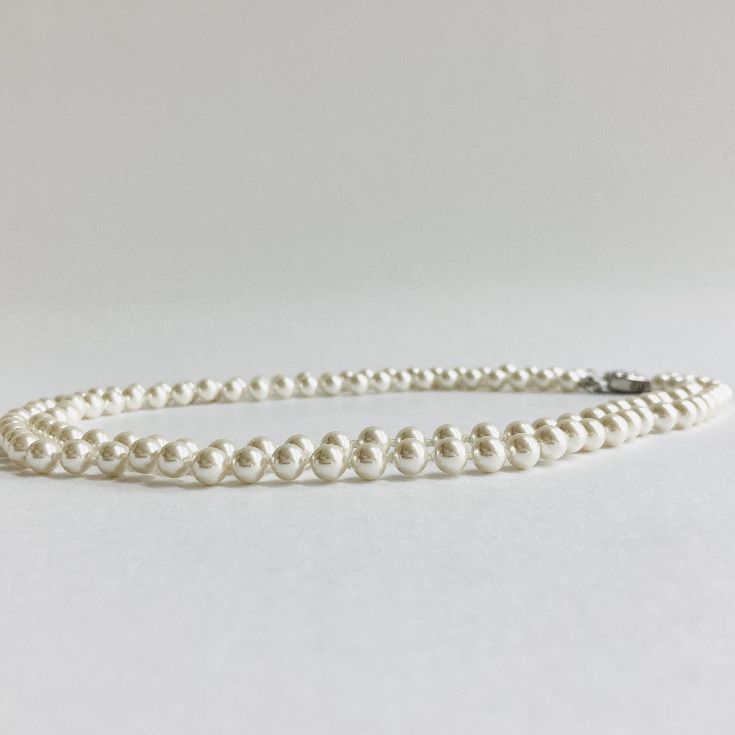 ガラスパール2連オールノットネックレス/6mm約41/46cm/ホワイトクリーム/R/made in japan