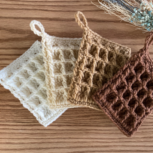 【358】アクリルたわし、色々　165枚。 アクリルたわし4枚セット/brown＊送料込み その他キッチン小物