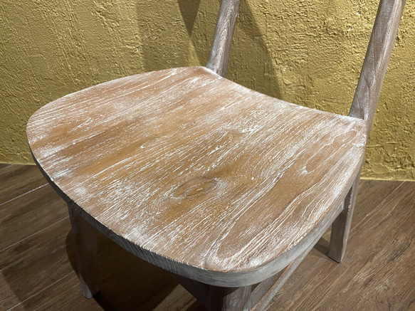 チーク 木製椅子 ワークチェア ダイニングチェア カフェ ダメージ仕上げ チーク無垢 ホワイトウォッシュ cha403 5枚目の画像