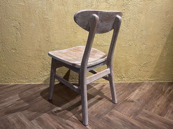 チーク 木製椅子 ワークチェア ダイニングチェア カフェ ダメージ仕上げ チーク無垢 ホワイトウォッシュ cha403 7枚目の画像