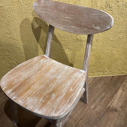 チーク 木製椅子 ワークチェア ダイニングチェア カフェ ダメージ仕上げ チーク無垢 ホワイトウォッシュ cha403 3枚目の画像