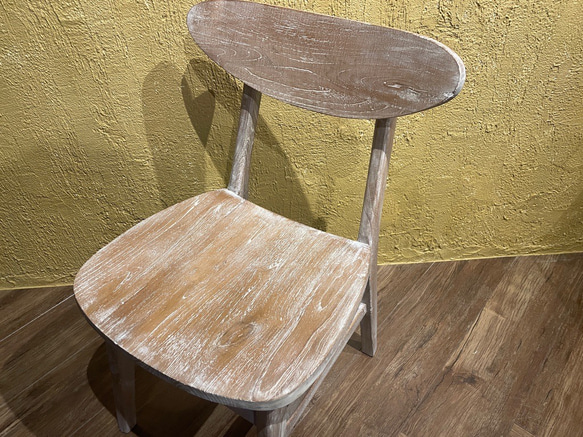 チーク 木製椅子 ワークチェア ダイニングチェア カフェ ダメージ仕上げ チーク無垢 ホワイトウォッシュ cha403 3枚目の画像