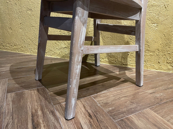 チーク 木製椅子 ワークチェア ダイニングチェア カフェ ダメージ仕上げ チーク無垢 ホワイトウォッシュ cha403 6枚目の画像
