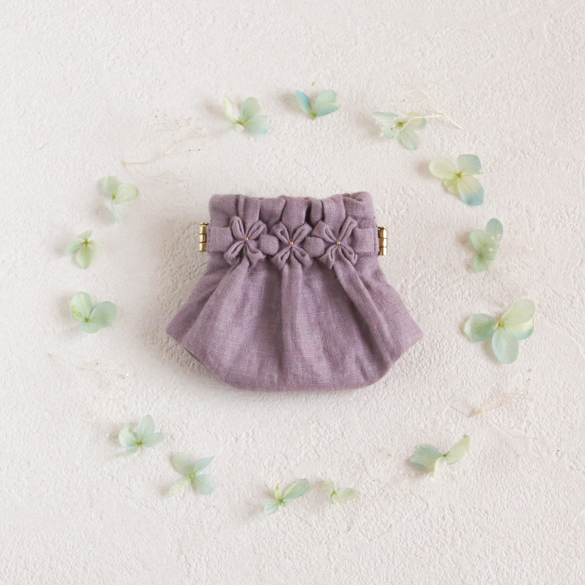 手のひらサイズの紫陽花ポーチ(ログウッド)