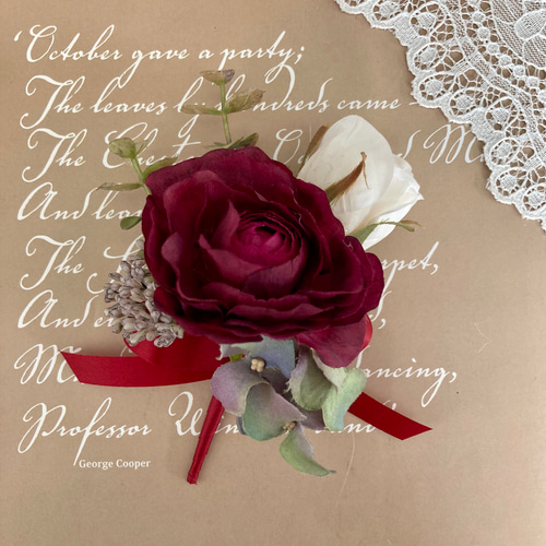 ワインレッドダリアクラッチブーケ☆ブートニア Wedding】シック系ワインカラーのクラッチブーケ&ブートニア