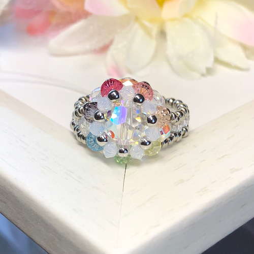 彩 クリスタル ビーズリング〜なないろ〜【スワロ、ビーズアクセサリー