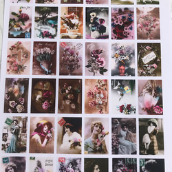 485)アンティーク　セピア色の貴婦人と花のシール36枚 5枚目の画像