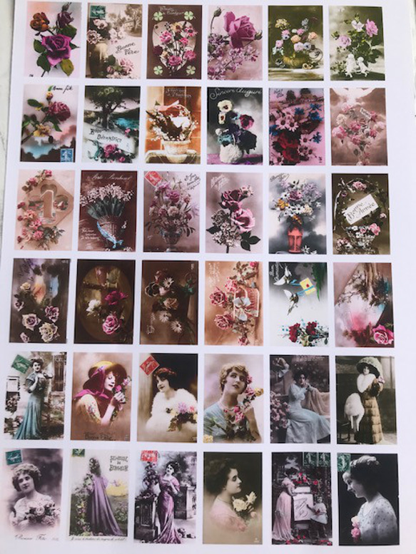 485)アンティーク　セピア色の貴婦人と花のシール36枚 5枚目の画像