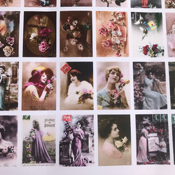 485)アンティーク　セピア色の貴婦人と花のシール36枚 4枚目の画像