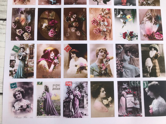 485)アンティーク　セピア色の貴婦人と花のシール36枚 4枚目の画像