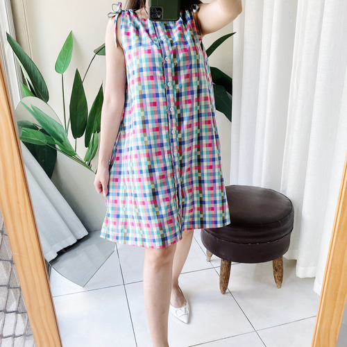 tope cross strap dress チェック柄 tope cross strap dress