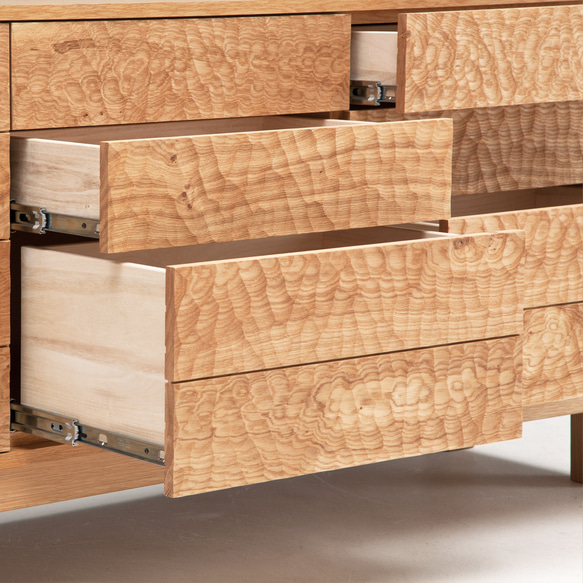 プッシュオープンキャビネット【オーク材】[スプーンカット・オイル仕上・ドロワー・チェスト・引き出し・サイドボード] 2cm 前板 大型便 開梱設置組立込み 木目