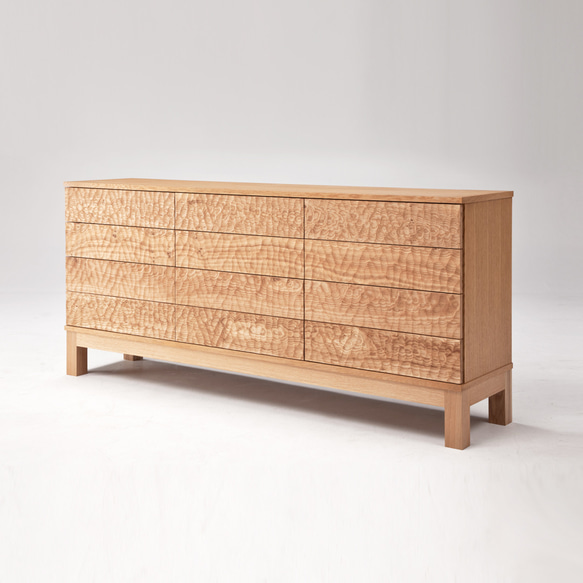 プッシュオープンキャビネット【オーク材】[スプーンカット・オイル仕上・ドロワー・チェスト・引き出し・サイドボード] 2cm 前板 大型便 開梱設置組立込み 木目