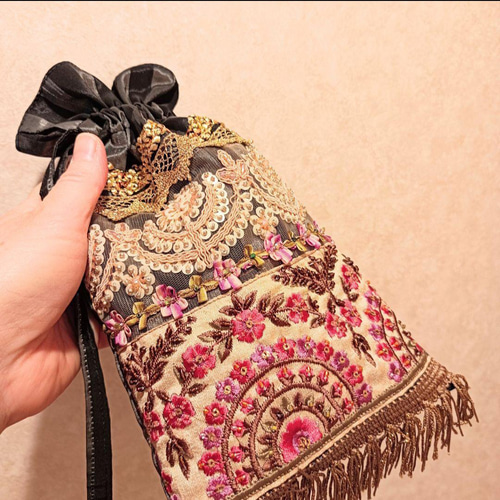 ロココ調 ビーズ刺繍バッグ インドリボンバッグ 巾着バッグ 8 ロココ調 ビーズ刺繍バッグ インドリボンバッグ 巾着バッグ 8
