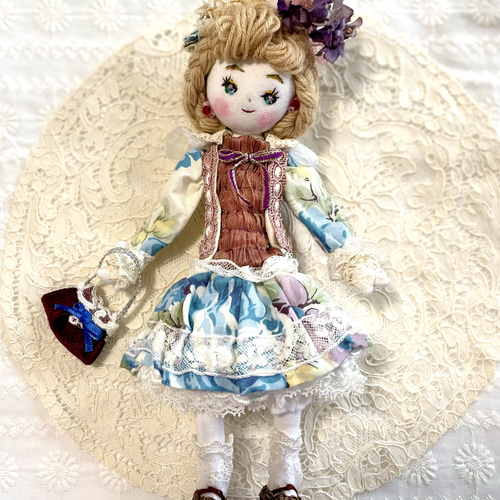 アンティークビスクドール 花模様のドレス約20cm ミニョネット・ミニ