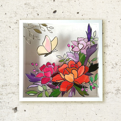 金赤華（送料無料）朱華と金蝶のグラスアート 3枚目の画像
