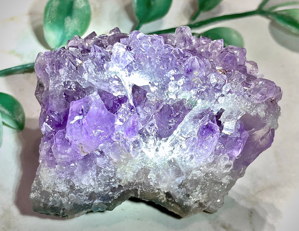 鉱物　国産　紫水晶　アメジスト　クラスター 2段紫水晶✨ゲーサイト内包 虹入り アメジスト クラスター 原石