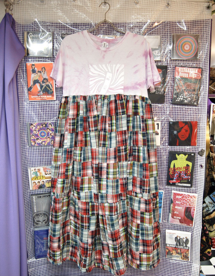 タイダイ×パッチワークマドラスチェック　ロングワンピース