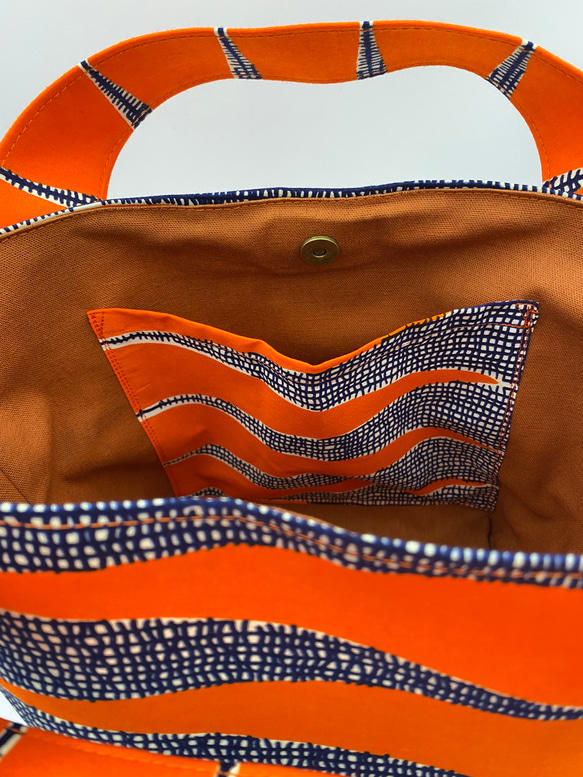 [受注製作] [再販] アフリカ布のミニトートバッグ  ペン柄オレンジ 6枚目の画像